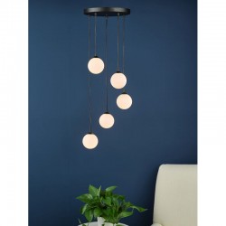 Federico - Black 5 Light Cluster Pendant with Opal White Glass Federico - Black 5 Light Cluster Pendant with Opal White Glass