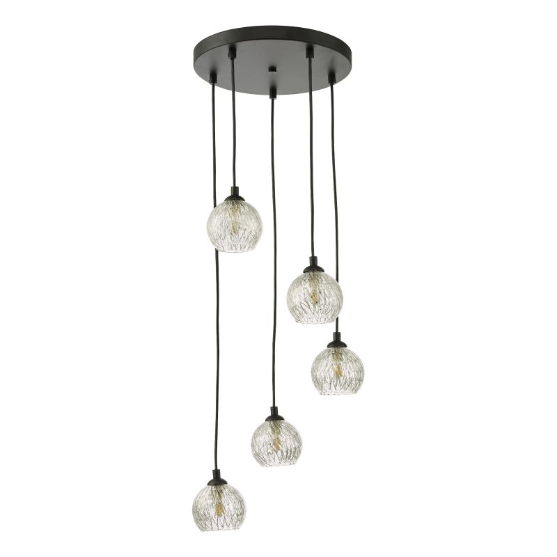 Dar-FED0522-09 - Federico - Wire Clear Glass & Black 5 Light Cluster Pendant