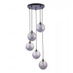 Federico - Black 5 Light Cluster Pendant with Smoked Dimple Glass Federico - Black 5 Light Cluster Pendant with Smoked Dimple Glass