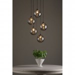 Federico - Black 5 Light Cluster Pendant with Smoked Dimple Glass Federico - Black 5 Light Cluster Pendant with Smoked Dimple Glass