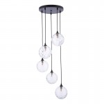 Federico - Black 5 Light Cluster Pendant with Clear Dimple Glass Federico - Black 5 Light Cluster Pendant with Clear Dimple Glass