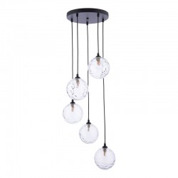 Federico - Black 5 Light Cluster Pendant with Clear Dimple Glass Federico - Black 5 Light Cluster Pendant with Clear Dimple Glass