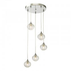 Federico - Chrome 5 Light Cluster Pendant with Clear Ribbed Glass Federico - Chrome 5 Light Cluster Pendant with Clear Ribbed Glass