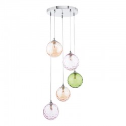 Federico - Chrome 5 Light Cluster Pendant with Multicoloured Dimple Glass Federico - Chrome 5 Light Cluster Pendant with Multicoloured Dimple Glass