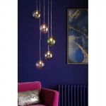 Federico - Chrome 5 Light Cluster Pendant with Multicoloured Dimple Glass Federico - Chrome 5 Light Cluster Pendant with Multicoloured Dimple Glass