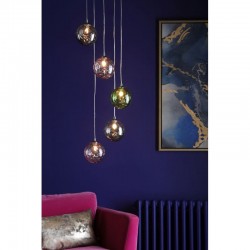 Federico - Chrome 5 Light Cluster Pendant with Multicoloured Dimple Glass Federico - Chrome 5 Light Cluster Pendant with Multicoloured Dimple Glass