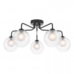 Feya - Black 5 Light Semi Flush with Double Glasses Feya - Black 5 Light Semi Flush with Double Glasses