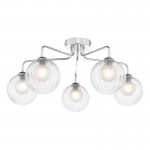 Feya - Chrome 5 Light Semi Flush with Double Glasses Feya - Chrome 5 Light Semi Flush with Double Glasses