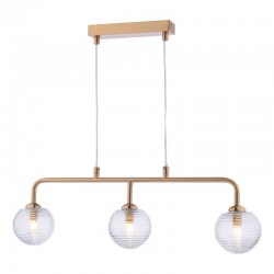Feya - Antique Bronze 3 Light over Island Fitting with Clear Ribbed Glass Feya - Antique Bronze 3 Light over Island Fitting with Clear Ribbed Glass