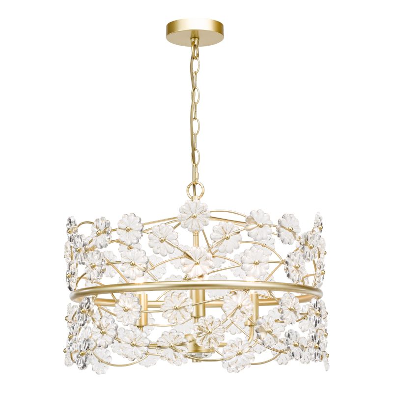 Dar-FON0335 - Fonda - Satin Gold 3 Light Pendant with Glass Flowers