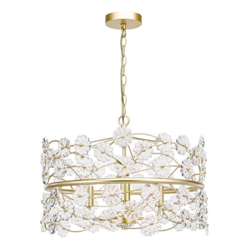 Dar-FON0335 - Fonda - Satin Gold 3 Light Pendant with Glass Flowers