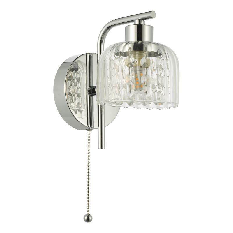 Dar-FOR0750 - Forseti - Chrome Wall Lamp with Ribbed Glass & Crystal IP44