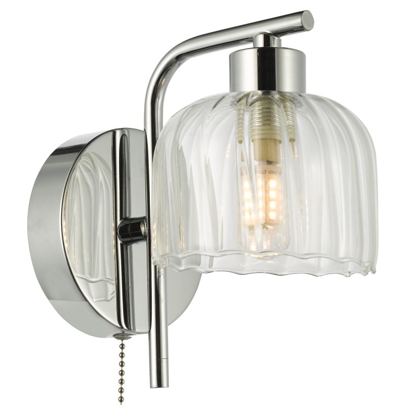 Dar-FOR0750 - Forseti - Chrome Wall Lamp with Ribbed Glass & Crystal IP44