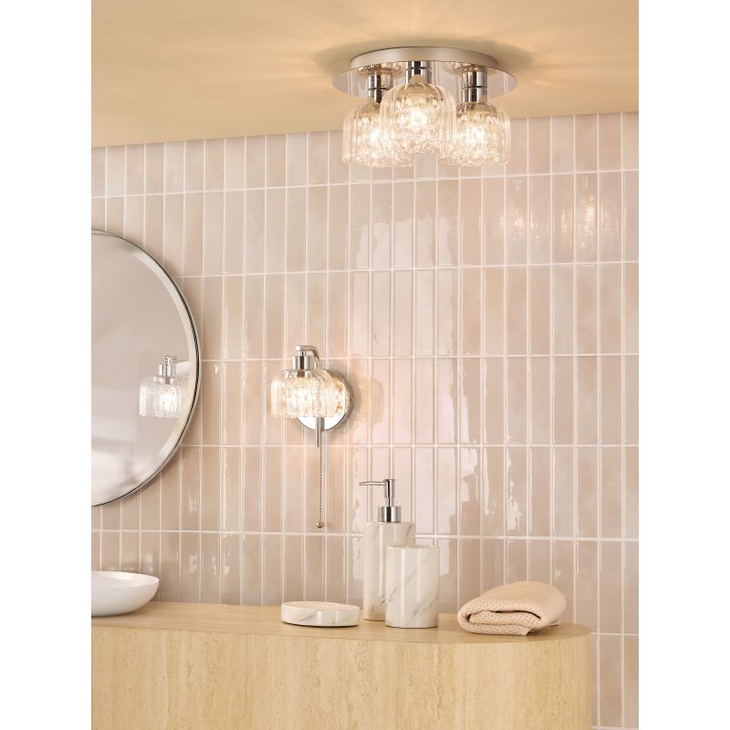 Dar-FOR0750 - Forseti - Chrome Wall Lamp with Ribbed Glass & Crystal IP44