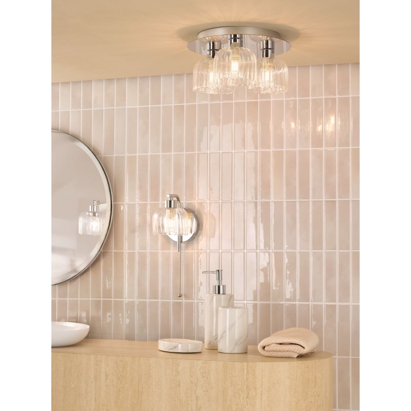 Dar-FOR0750 - Forseti - Chrome Wall Lamp with Ribbed Glass & Crystal IP44