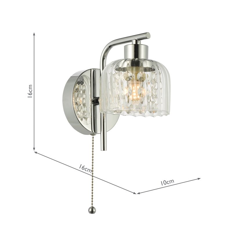 Dar-FOR0750 - Forseti - Chrome Wall Lamp with Ribbed Glass & Crystal IP44