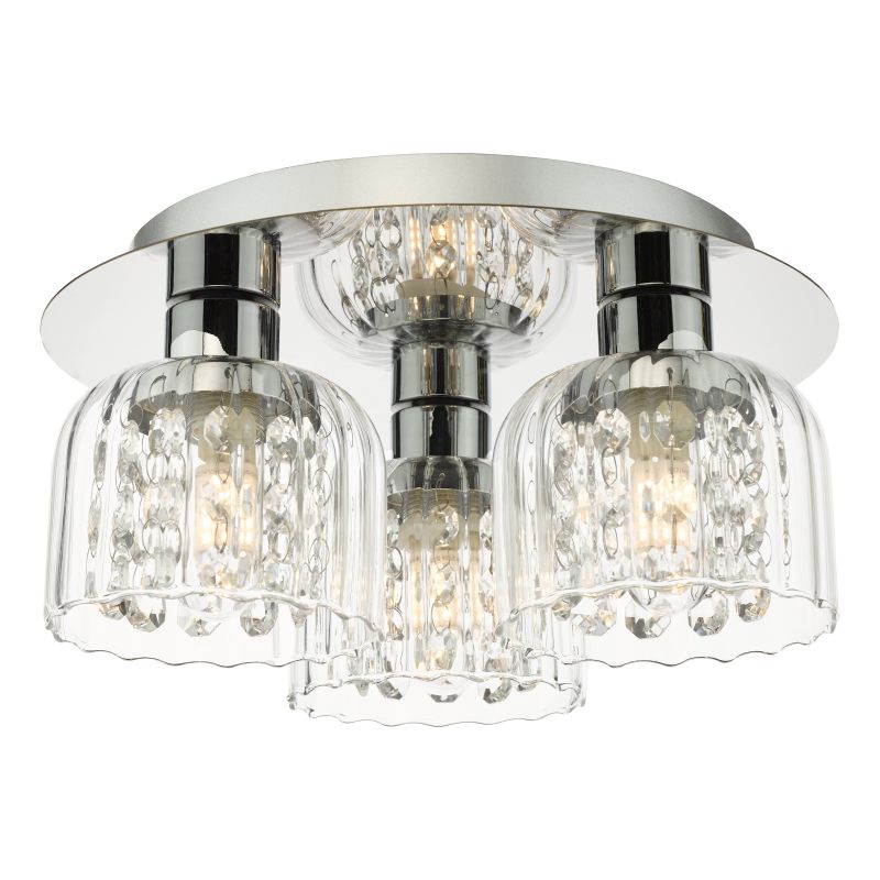 Dar-FOR5350 - Forseti - Chrome 3 Light Semi Flush with Ribbed Glass & Crystal IP44