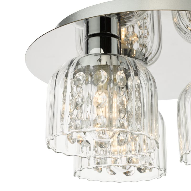 Dar-FOR5350 - Forseti - Chrome 3 Light Semi Flush with Ribbed Glass & Crystal IP44