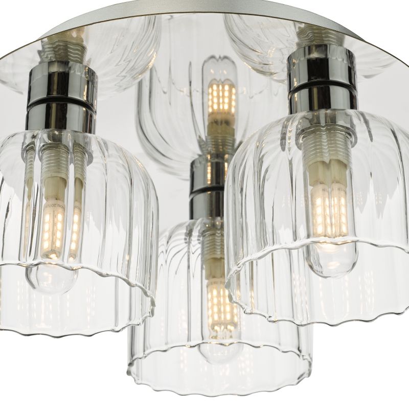 Dar-FOR5350 - Forseti - Chrome 3 Light Semi Flush with Ribbed Glass & Crystal IP44