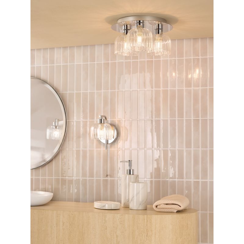 Dar-FOR5350 - Forseti - Chrome 3 Light Semi Flush with Ribbed Glass & Crystal IP44