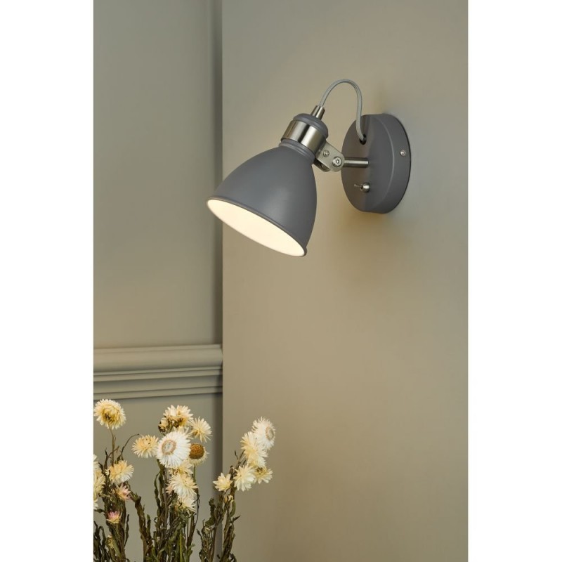 Dar-FRE0737 - Frederick - Grey with Satin Chrome Wall Lamp