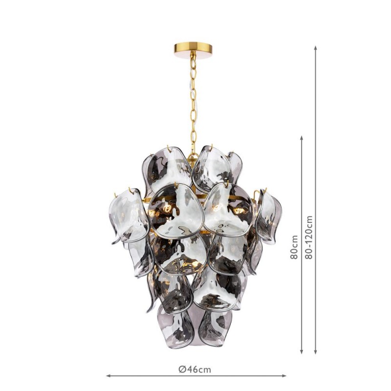 Dar-GEN0842 - Genoa - Natural Brass 8 Light Centre Fitting with Smoked Glass