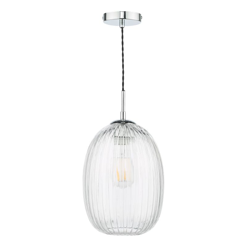 Ceiling Lights - Gerard - Clear Ribbed Glass & Chrome Single Pendant Dar-GER0150 - Gerard - Clear Ribbed Glass & Chrome Single Pendant
