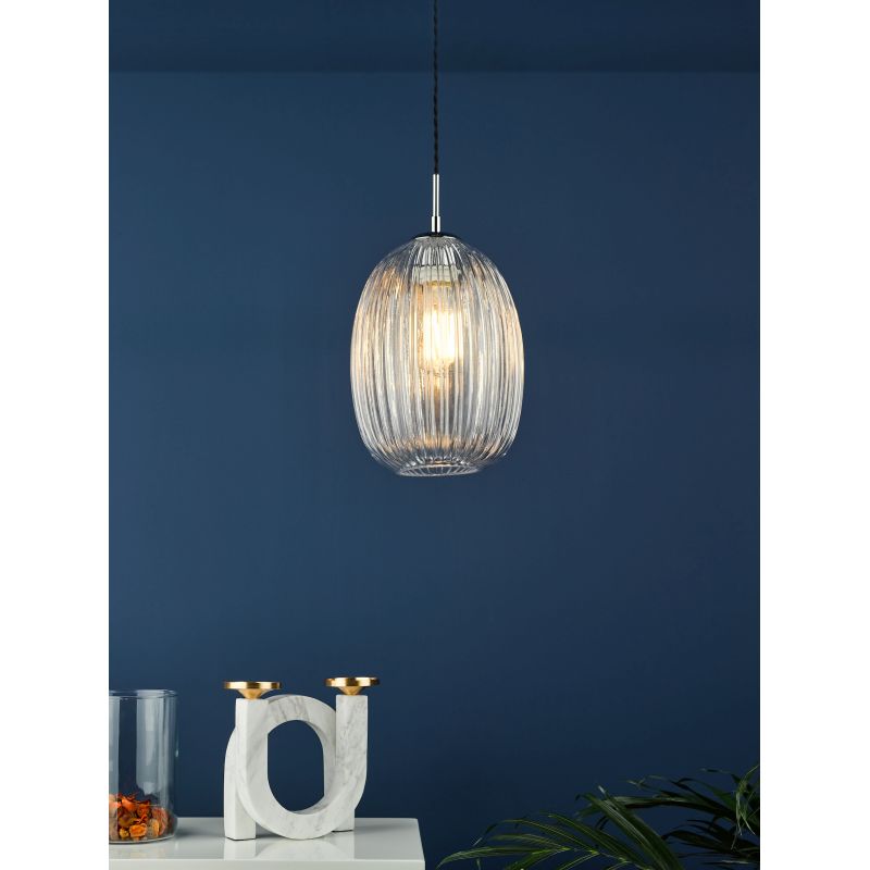 Ceiling Lights - Gerard - Clear Ribbed Glass & Chrome Single Pendant Dar-GER0150 - Gerard - Clear Ribbed Glass & Chrome Single Pendant