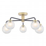 Gibbs - Antique Brass & Black 5 Light Flush with Glass Shades