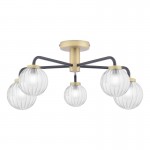 Gibbs - Antique Brass & Black 5 Light Flush with Glass Shades
