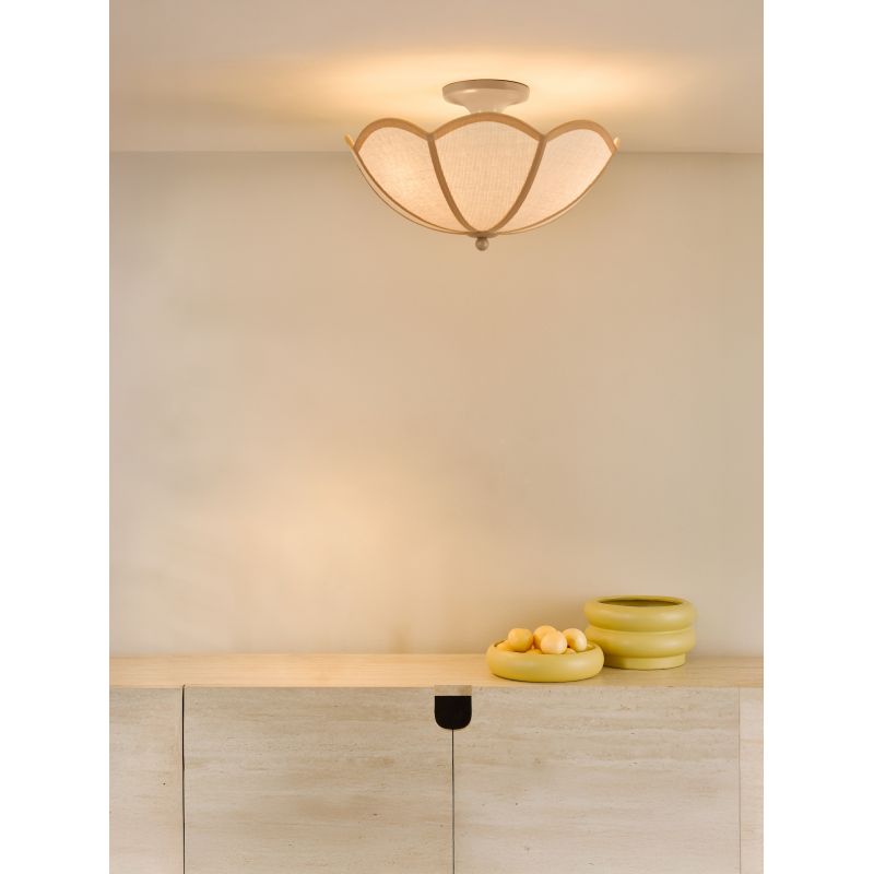 Dar_Vol3-GIU5329 - Giuliana - Satin Taupe Semi Flush with Woven Rattan