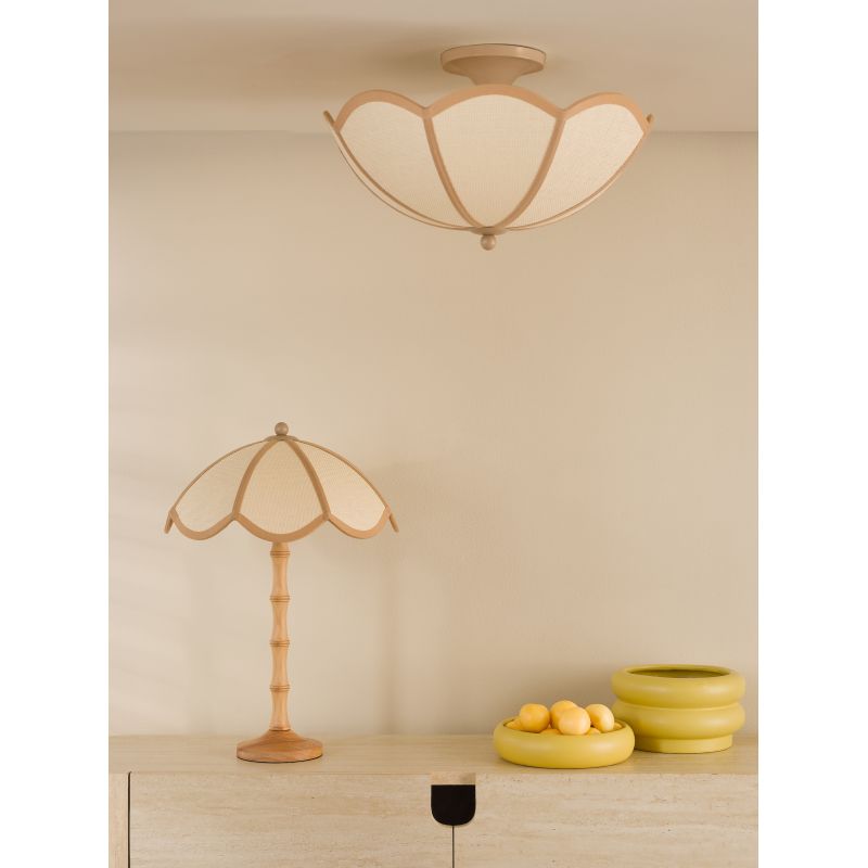 Dar_Vol3-GIU5329 - Giuliana - Satin Taupe Semi Flush with Woven Rattan