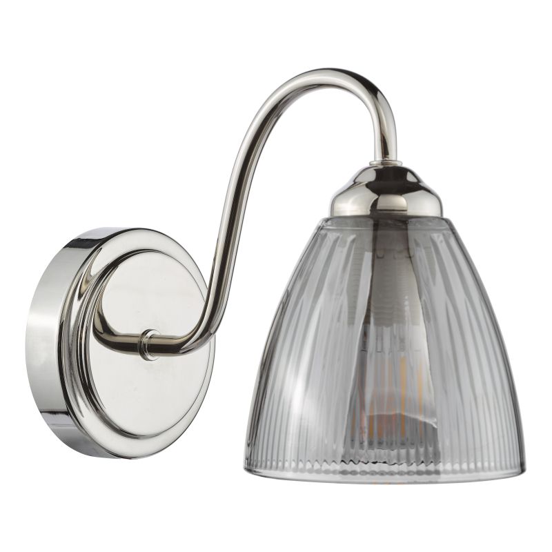 Dar-GLY0738 - Glynis - Nickel Wall Lamp with Smoked Ribbed Glass