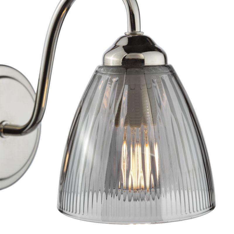 Dar-GLY0738 - Glynis - Nickel Wall Lamp with Smoked Ribbed Glass