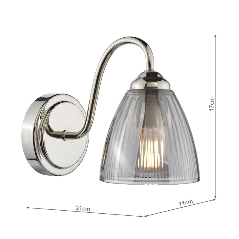 Dar-GLY0738 - Glynis - Nickel Wall Lamp with Smoked Ribbed Glass