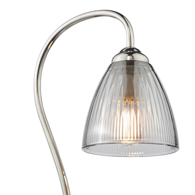 Dar-GLY4238 - Glynis - Nickel Table Lamp with Smoked Ribbed Glass