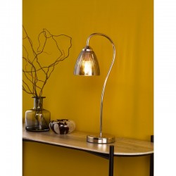 Glynis - Nickel Table Lamp with Smoked Ribbed Glass Glynis - Nickel Table Lamp with Smoked Ribbed Glass