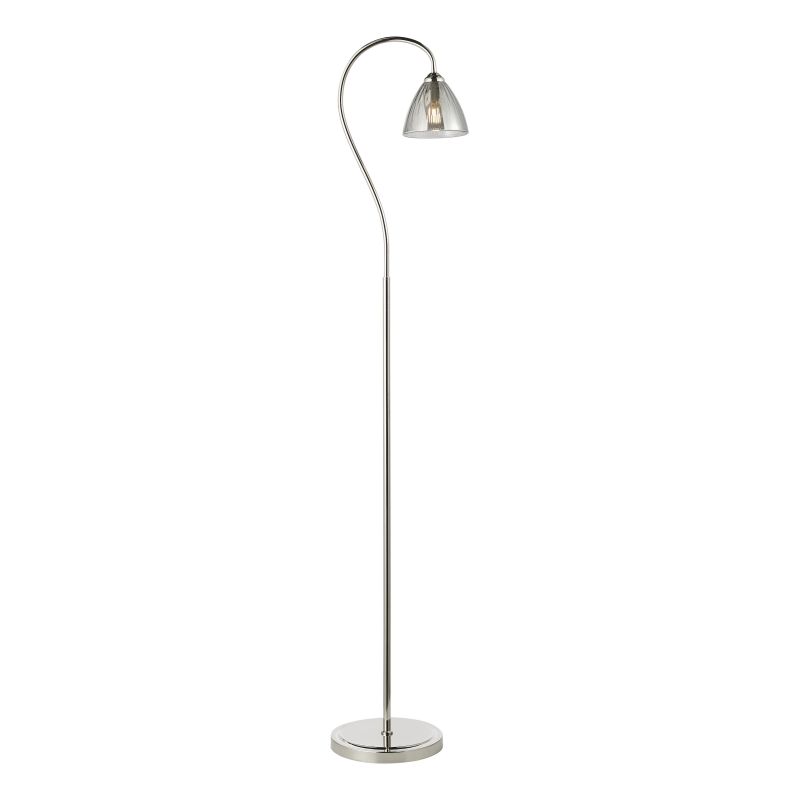 Dar-GLY4938 - Glynis - Nickel Floor Lamp with Smoked Ribbed Glass