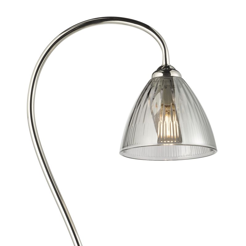 Dar-GLY4938 - Glynis - Nickel Floor Lamp with Smoked Ribbed Glass
