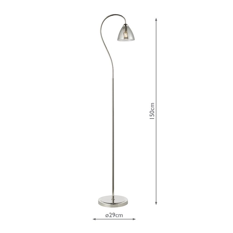 Dar-GLY4938 - Glynis - Nickel Floor Lamp with Smoked Ribbed Glass
