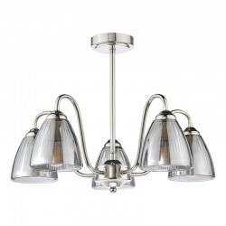 Glynis - Nickel 5 Light Semi Flush with Smoked Ribbed Glass Glynis - Nickel 5 Light Semi Flush with Smoked Ribbed Glass