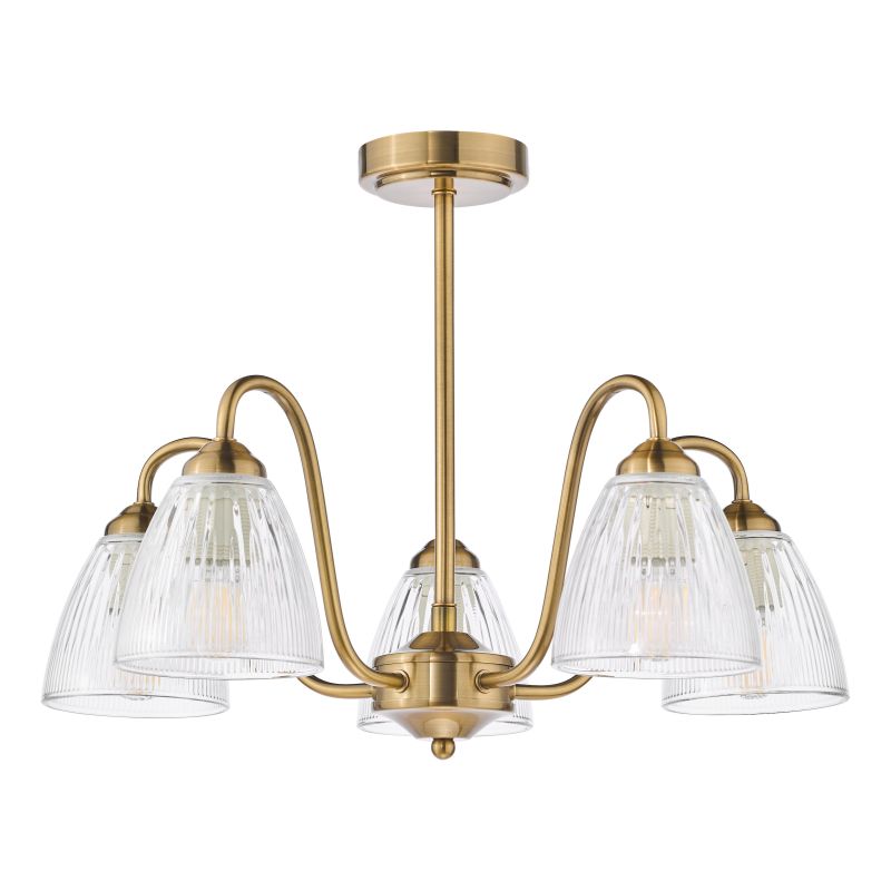 Dar-GLY5463 - Glynis - Antique Bronze 5 Light Semi Flush with Ribbed Glass