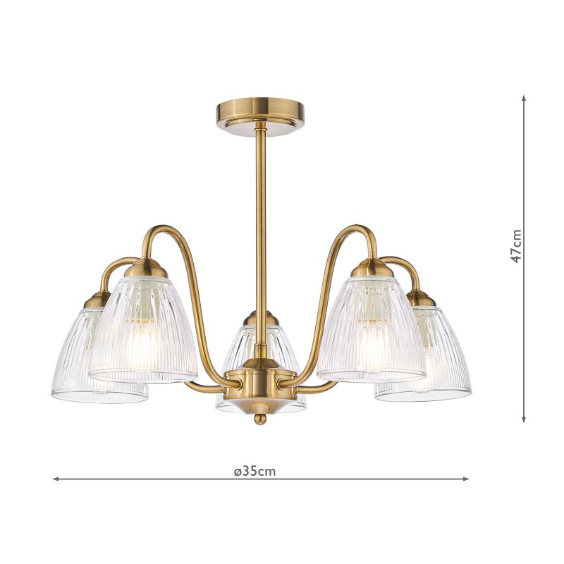 Dar-GLY5463 - Glynis - Antique Bronze 5 Light Semi Flush with Ribbed Glass