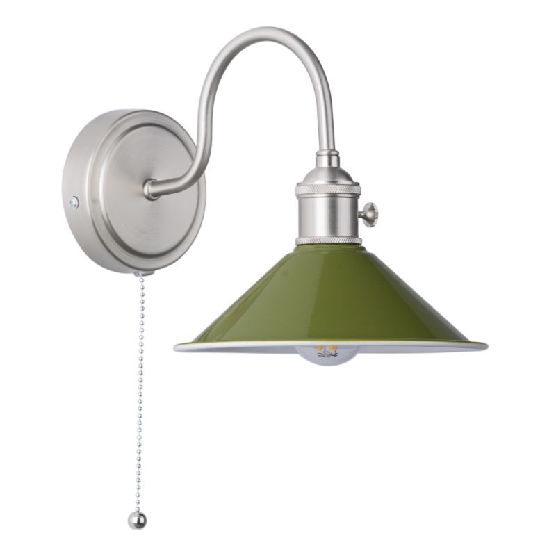 Dar-HAD0761-07 - Hadano - Wall Light Antique Chrome With Olive Green Shade