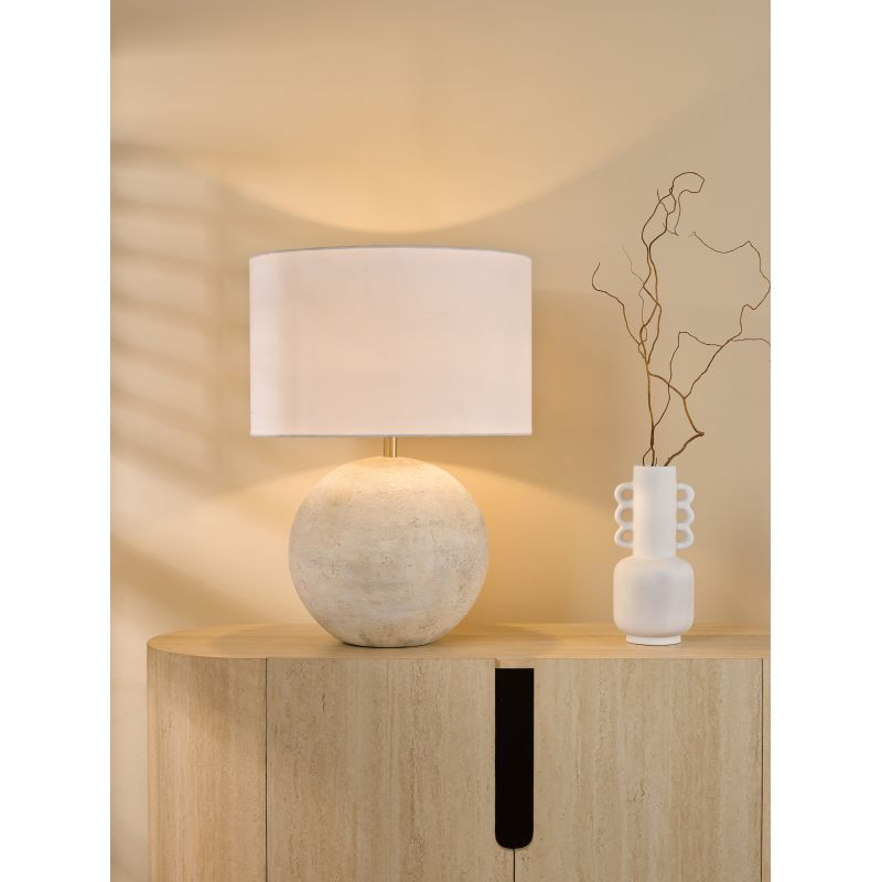 Dar-HAV4229 - Havana - Natural Stone Effect Table Lamp with White Linen Shade