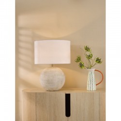 Havana - Natural Stone Effect Table Lamp with White Linen Shade