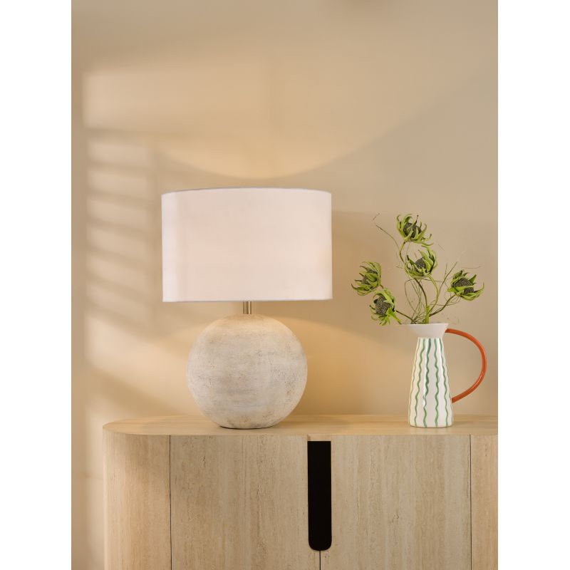 Dar-HAV4229 - Havana - Natural Stone Effect Table Lamp with White Linen Shade
