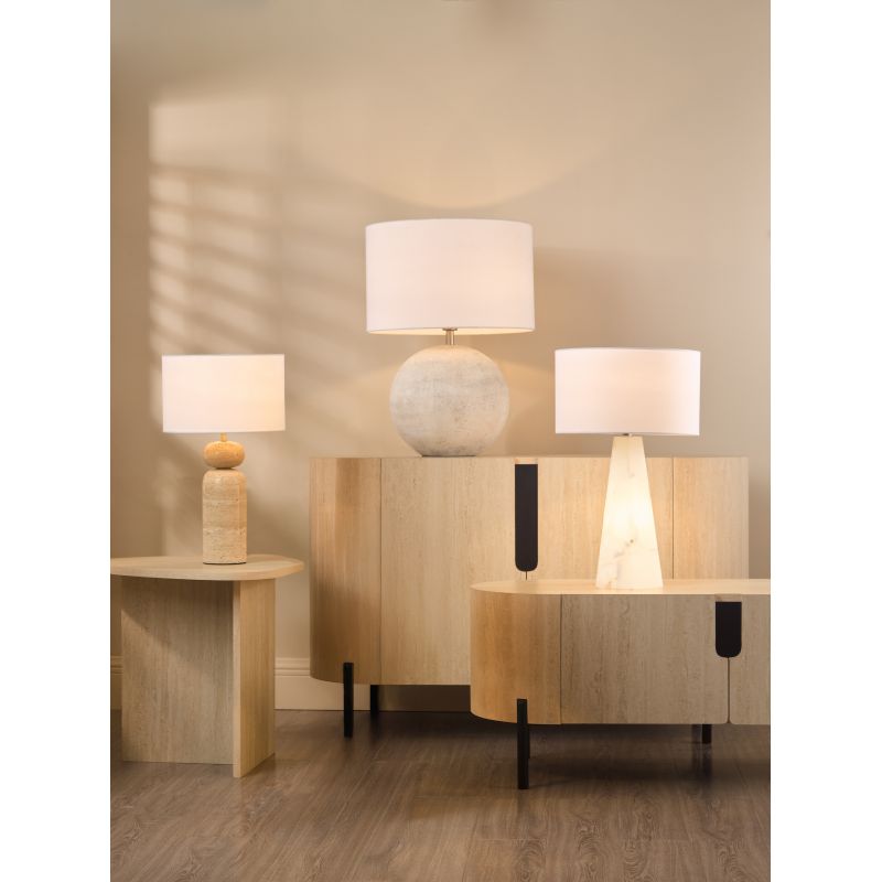 Dar-HAV4229 - Havana - Natural Stone Effect Table Lamp with White Linen Shade