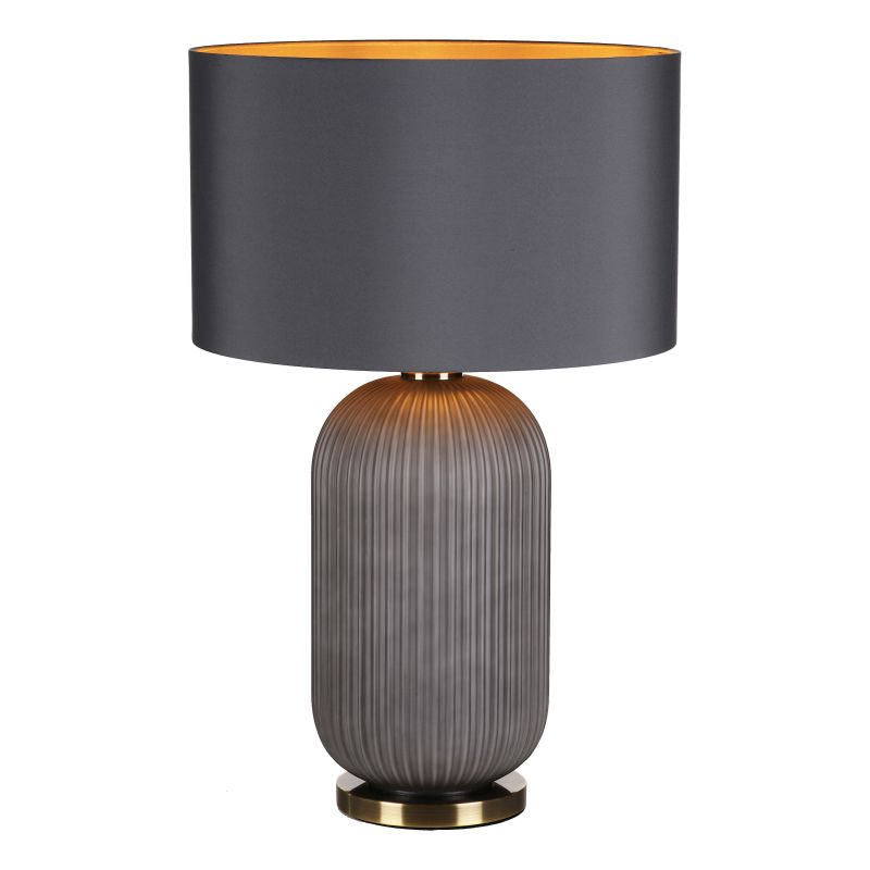 Dar-HEL4239 - Helicon - Grey Ribbed Glass & Antique Brass Table Lamp with Grey Shade