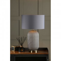 Helicon - Grey Ribbed Glass & Antique Brass Table Lamp with Grey Shade Helicon - Grey Ribbed Glass & Antique Brass Table Lamp with Grey Shade